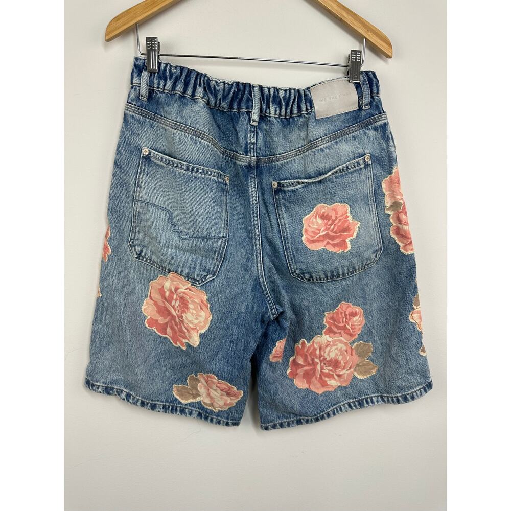 Free People Garden State Long Shorts 31 Denim Floral Distressed Y2K Boho - Picture 7 of 13
